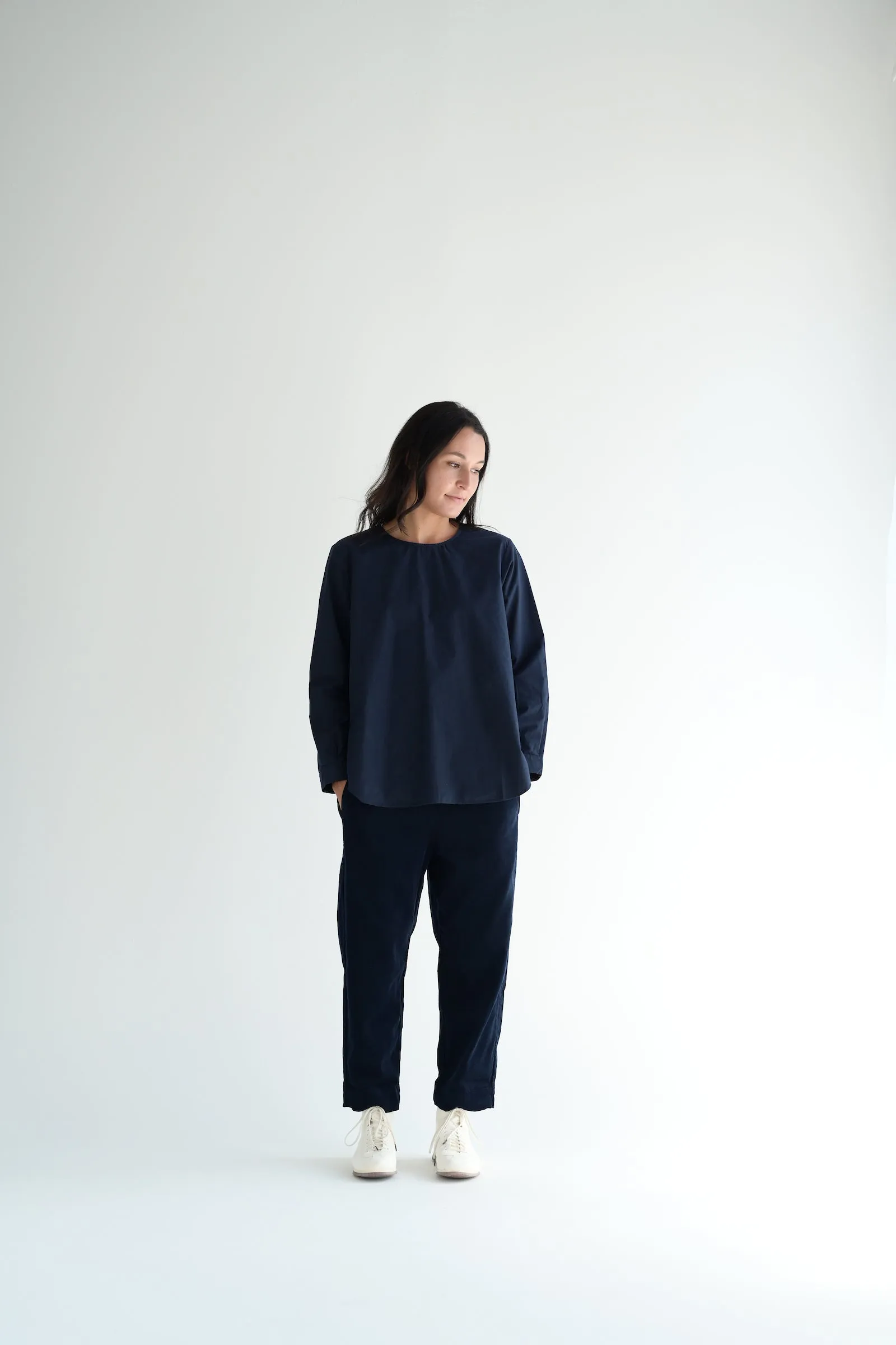 Micro Cord Trousers in Navy