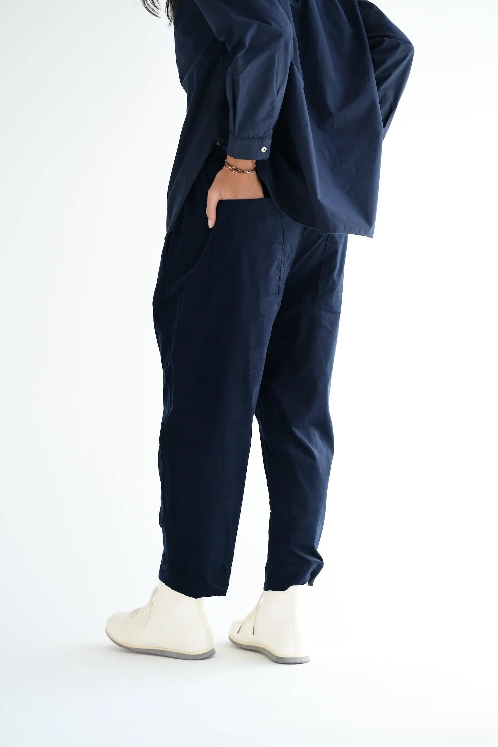 Micro Cord Trousers in Navy