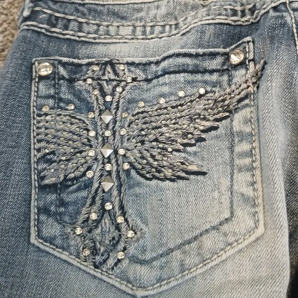Miss Me Mid-Rise Embellished Easy Bootcut Denim Jeans Women's Size 26