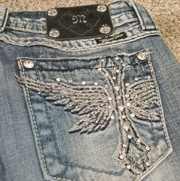 Miss Me Mid-Rise Embellished Easy Bootcut Denim Jeans Women's Size 26