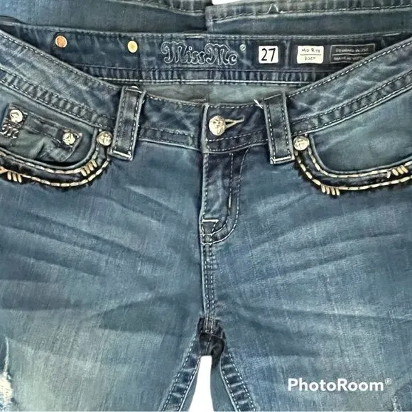 Miss Me rhinestones sequins embroidered Bootcut mid rise distressed Jeans