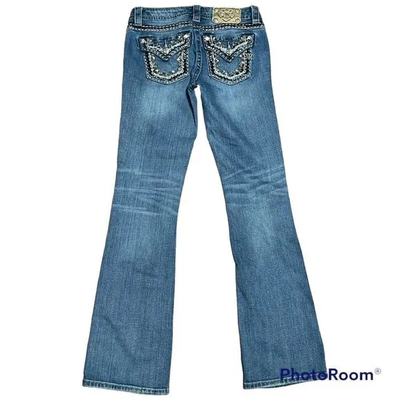 Miss Me rhinestones sequins embroidered Bootcut mid rise distressed Jeans