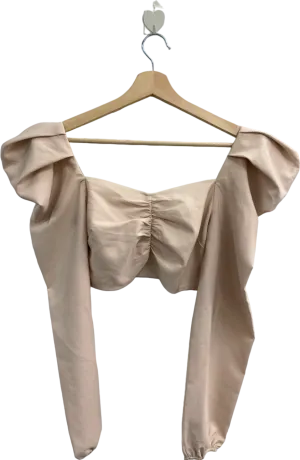 Missguided Beige Ruched Bardot Top UK 6