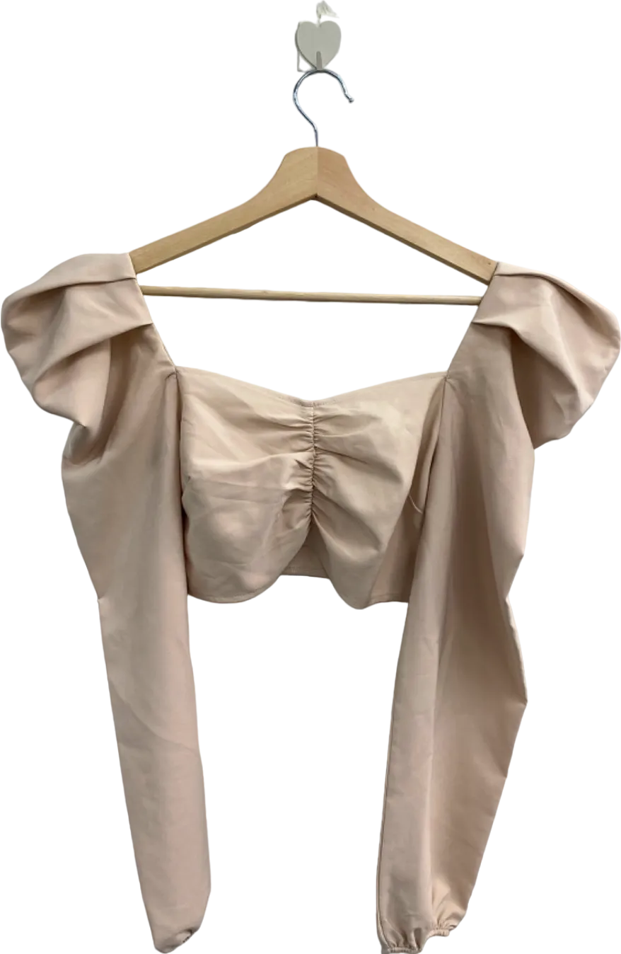 Missguided Beige Ruched Bardot Top UK 6