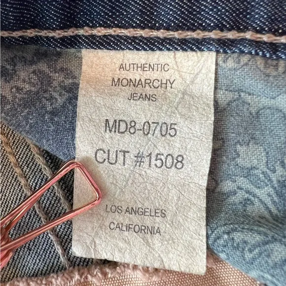 Monarchy Atelier Distressed Embroidered Stitching Bootcut Denim Jeans Size 29