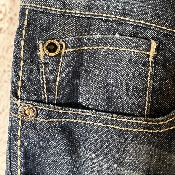 Monarchy Atelier Distressed Embroidered Stitching Bootcut Denim Jeans Size 29