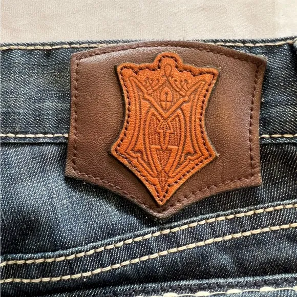 Monarchy Atelier Distressed Embroidered Stitching Bootcut Denim Jeans Size 29