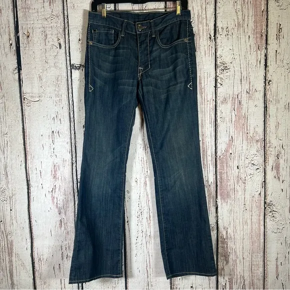 Monarchy Atelier Distressed Embroidered Stitching Bootcut Denim Jeans Size 29