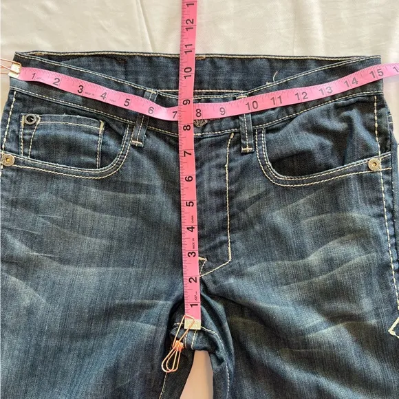 Monarchy Atelier Distressed Embroidered Stitching Bootcut Denim Jeans Size 29