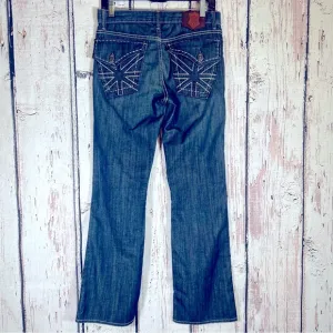 Monarchy Atelier Distressed Embroidered Stitching Bootcut Denim Jeans Size 29
