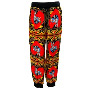 Moschino Red / Gold / Black Multi 2022 Looney Tunes Print Silk Pants