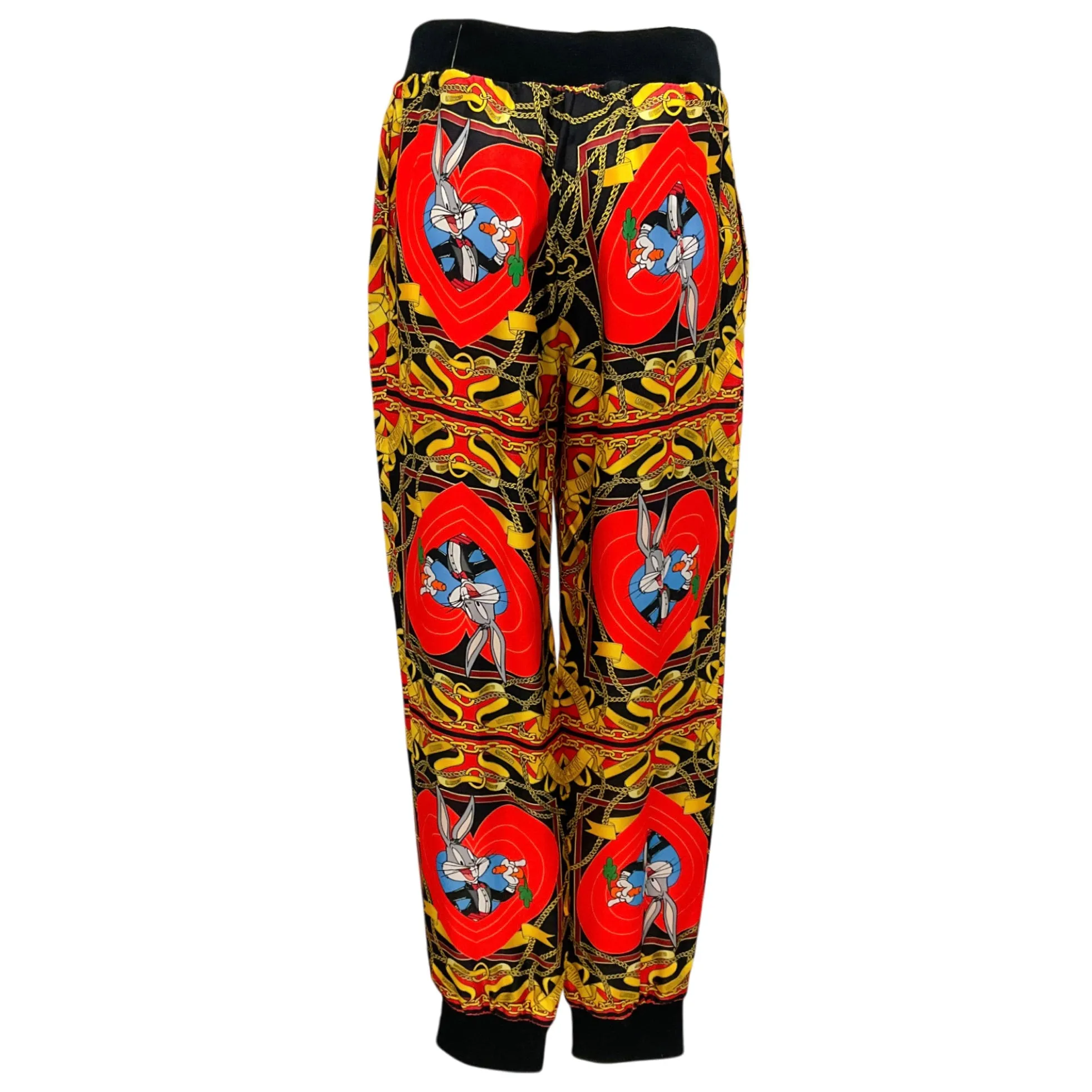 Moschino Red / Gold / Black Multi 2022 Looney Tunes Print Silk Pants