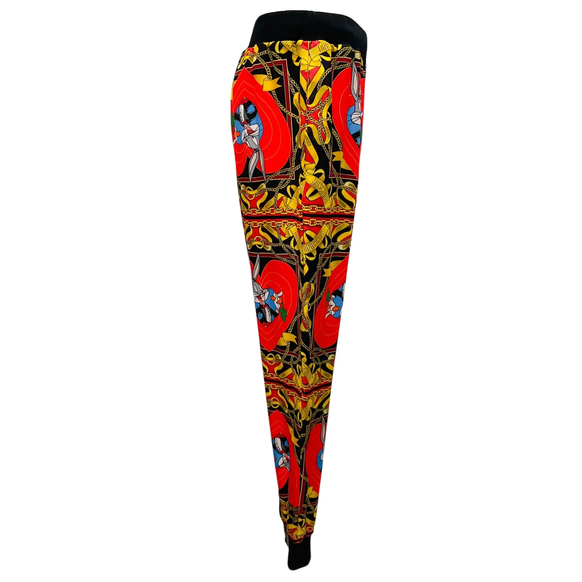 Moschino Red / Gold / Black Multi 2022 Looney Tunes Print Silk Pants