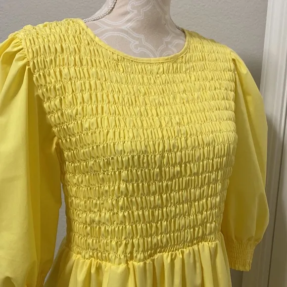 Nasty Gal | Dresses | Nasty Gal Shirred Puff Sleeve Midi Dress Yellow sz 12