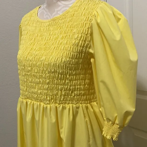 Nasty Gal | Dresses | Nasty Gal Shirred Puff Sleeve Midi Dress Yellow sz 12