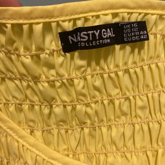 Nasty Gal | Dresses | Nasty Gal Shirred Puff Sleeve Midi Dress Yellow sz 12