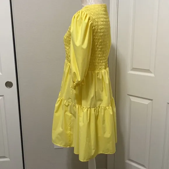 Nasty Gal | Dresses | Nasty Gal Shirred Puff Sleeve Midi Dress Yellow sz 12