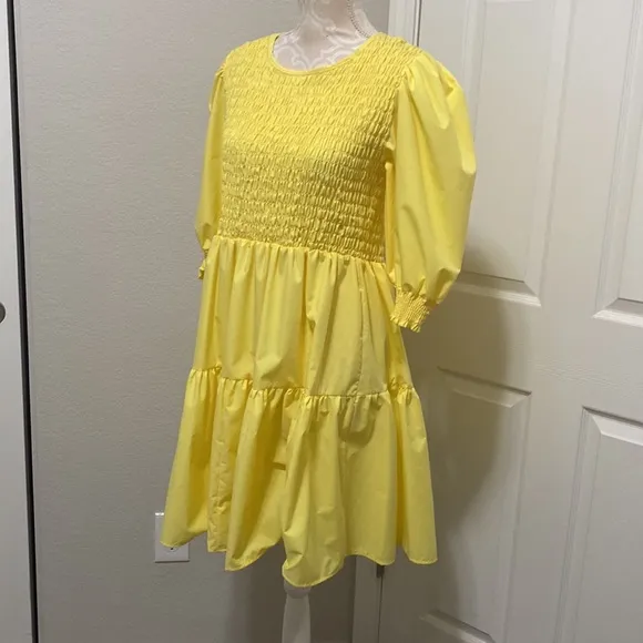 Nasty Gal | Dresses | Nasty Gal Shirred Puff Sleeve Midi Dress Yellow sz 12