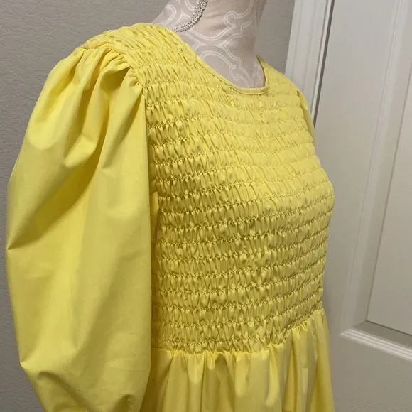 Nasty Gal | Dresses | Nasty Gal Shirred Puff Sleeve Midi Dress Yellow sz 12