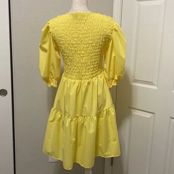 Nasty Gal | Dresses | Nasty Gal Shirred Puff Sleeve Midi Dress Yellow sz 12