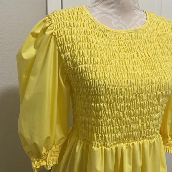 Nasty Gal | Dresses | Nasty Gal Shirred Puff Sleeve Midi Dress Yellow sz 12