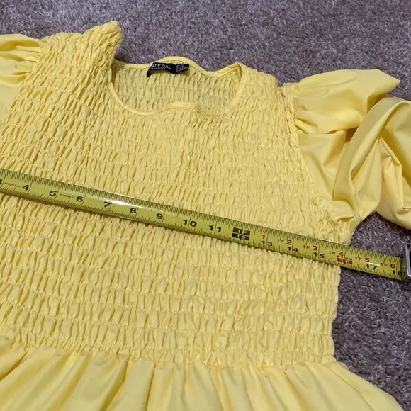 Nasty Gal | Dresses | Nasty Gal Shirred Puff Sleeve Midi Dress Yellow sz 12
