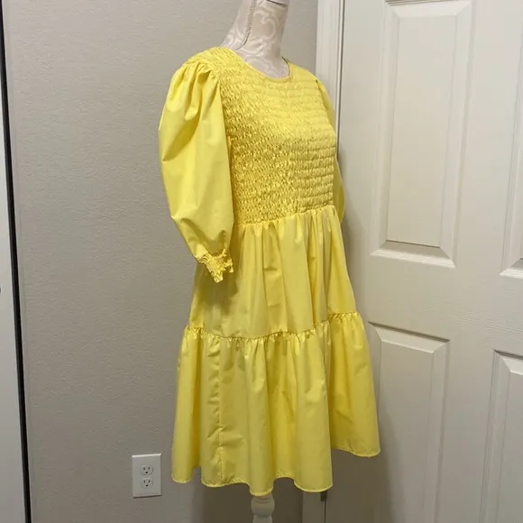 Nasty Gal | Dresses | Nasty Gal Shirred Puff Sleeve Midi Dress Yellow sz 12