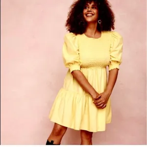 Nasty Gal | Dresses | Nasty Gal Shirred Puff Sleeve Midi Dress Yellow sz 12