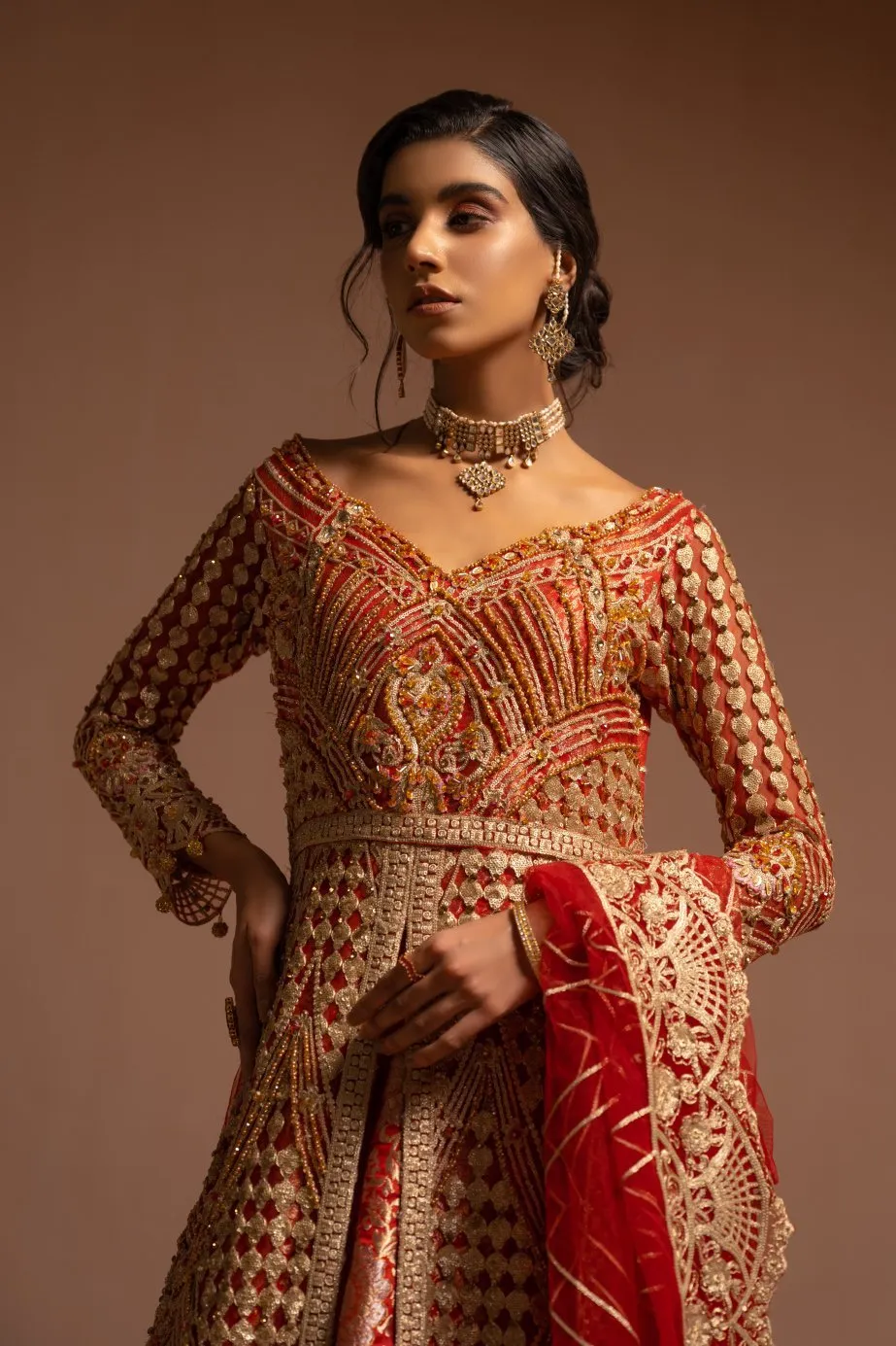 Net Embroidered Long Maxi for Wedding #Y6146