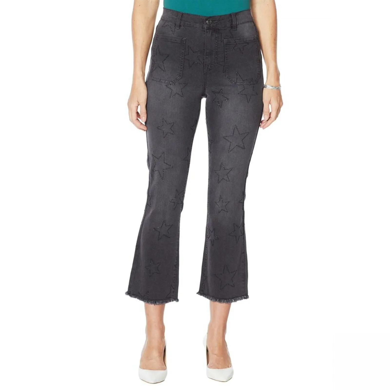 NWT DG2 By Diane Gilman Classic Stretch Star Needle Punch Cropped Jean. 728489 6