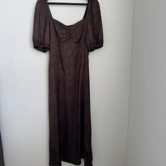 NWT Madewell Dark Coffee Puff-Sleeve Sweetheart Midi Dress SZ 12