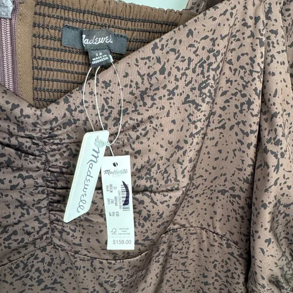 NWT Madewell Dark Coffee Puff-Sleeve Sweetheart Midi Dress SZ 12