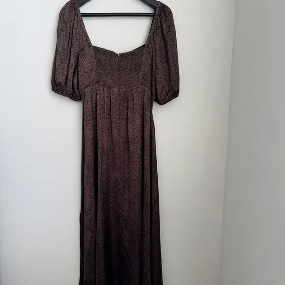 NWT Madewell Dark Coffee Puff-Sleeve Sweetheart Midi Dress SZ 12