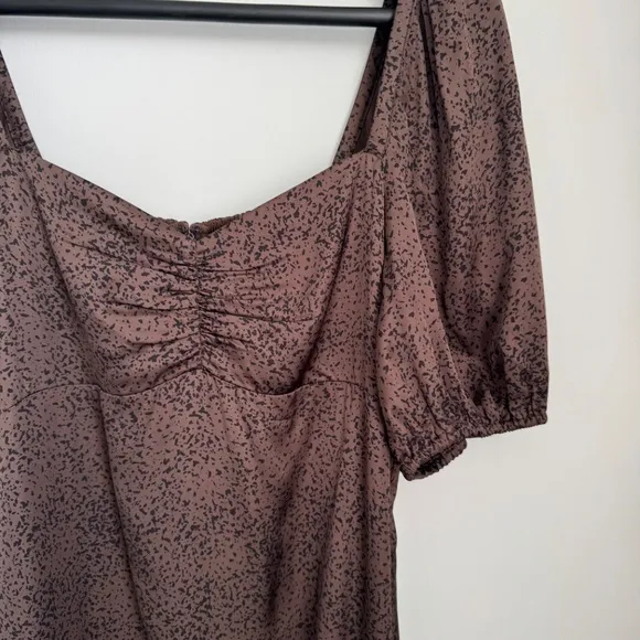 NWT Madewell Dark Coffee Puff-Sleeve Sweetheart Midi Dress SZ 12