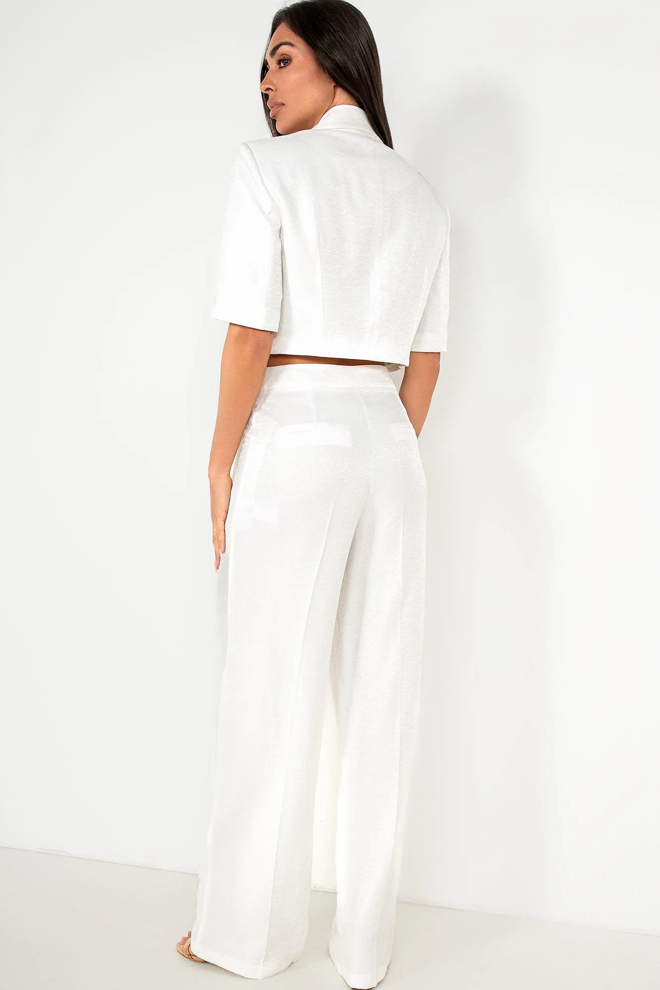 Octavia White Sheen Wide Leg Trousers