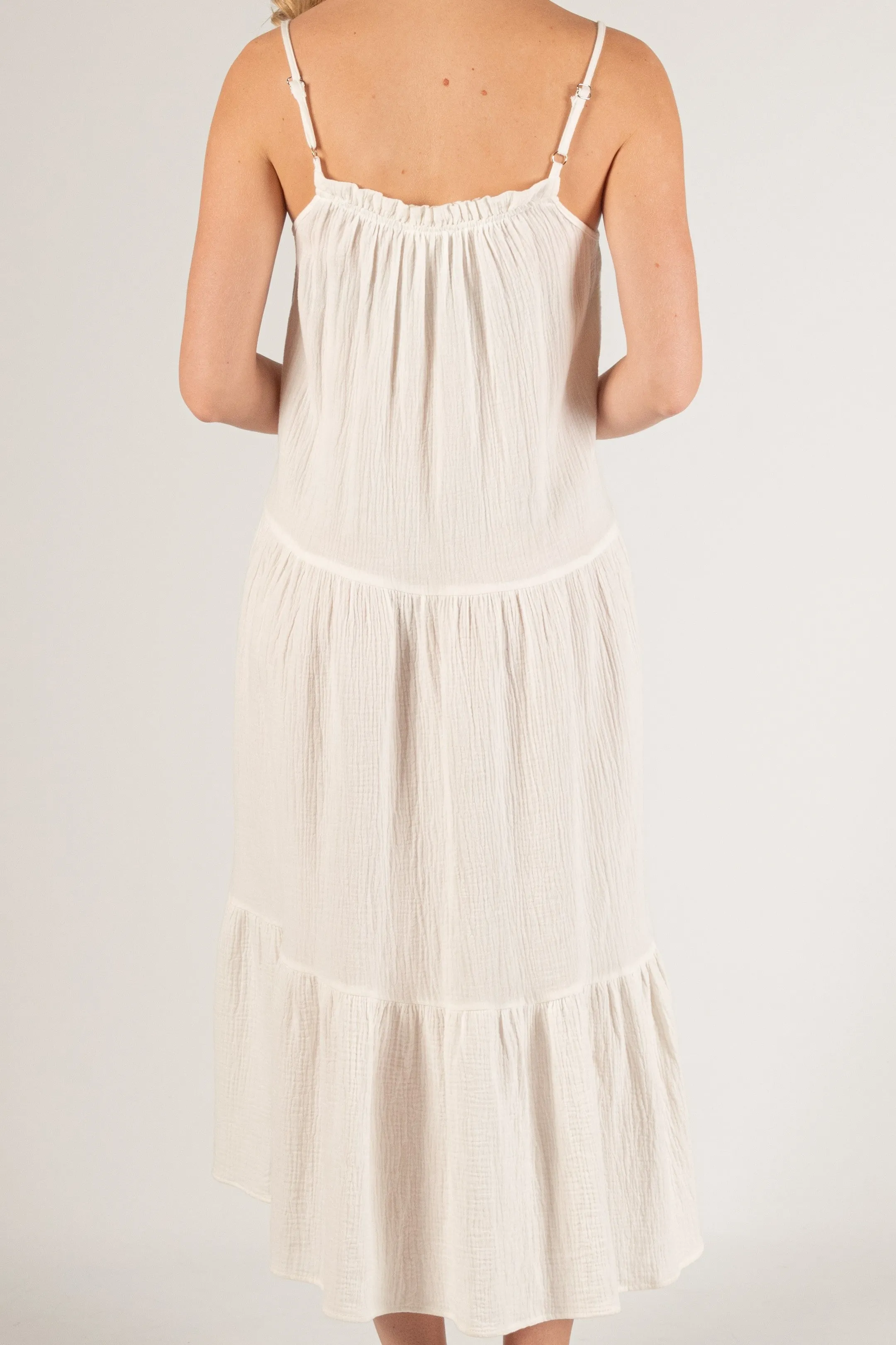 Off White Gauze Strappy Tiered Maxi