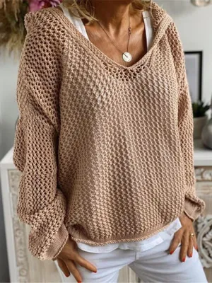 Openwork Hooded Long Sleeve Sweater (5 Colors)