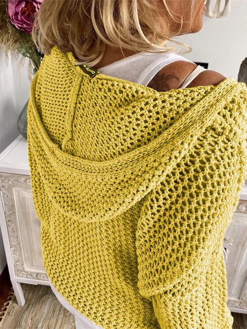 Openwork Hooded Long Sleeve Sweater (5 Colors)