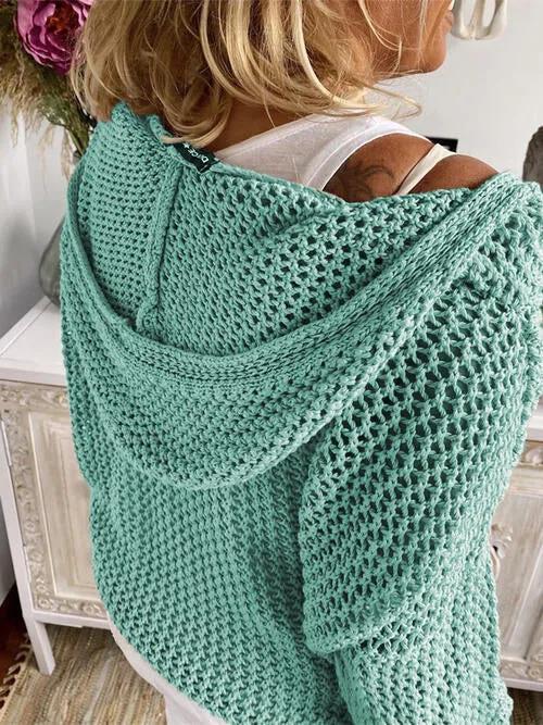 Openwork Hooded Long Sleeve Sweater (5 Colors)