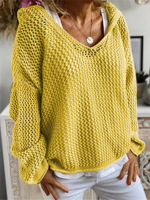 Openwork Hooded Long Sleeve Sweater (5 Colors)