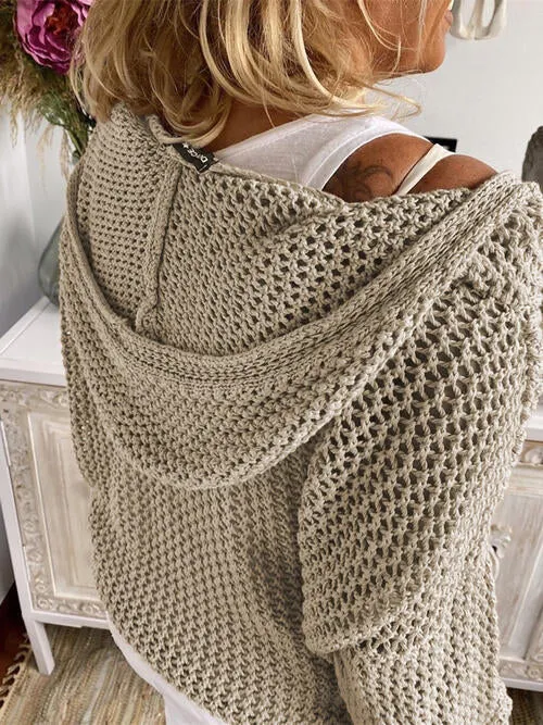 Openwork Hooded Long Sleeve Sweater (5 Colors)