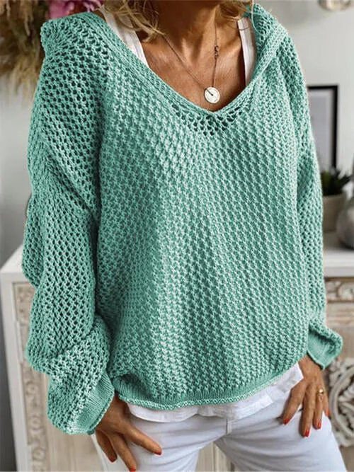 Openwork Hooded Long Sleeve Sweater (5 Colors)
