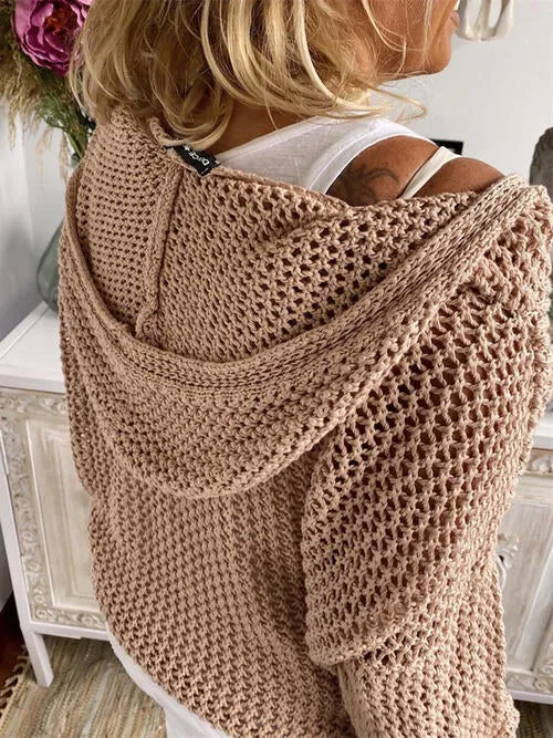 Openwork Hooded Long Sleeve Sweater (5 Colors)