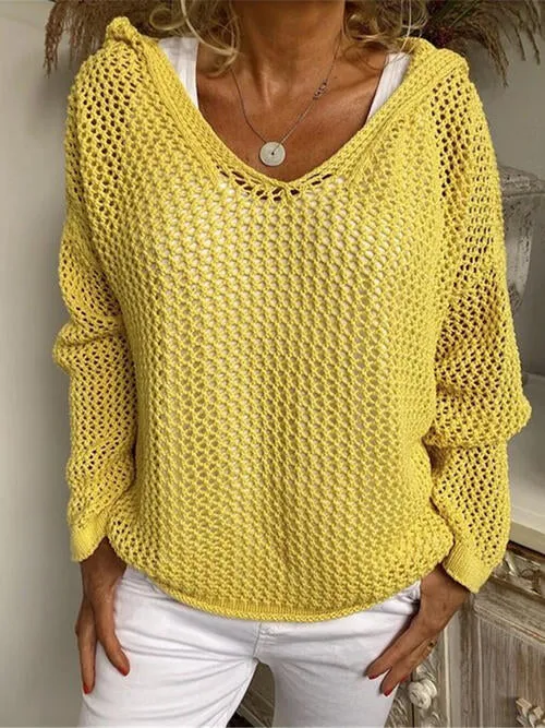 Openwork Hooded Long Sleeve Sweater (5 Colors)