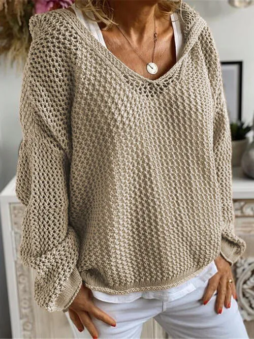Openwork Hooded Long Sleeve Sweater (5 Colors)