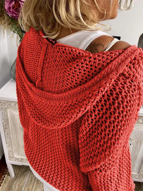 Openwork Hooded Long Sleeve Sweater (5 Colors)
