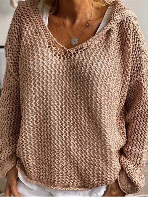 Openwork Hooded Long Sleeve Sweater (5 Colors)