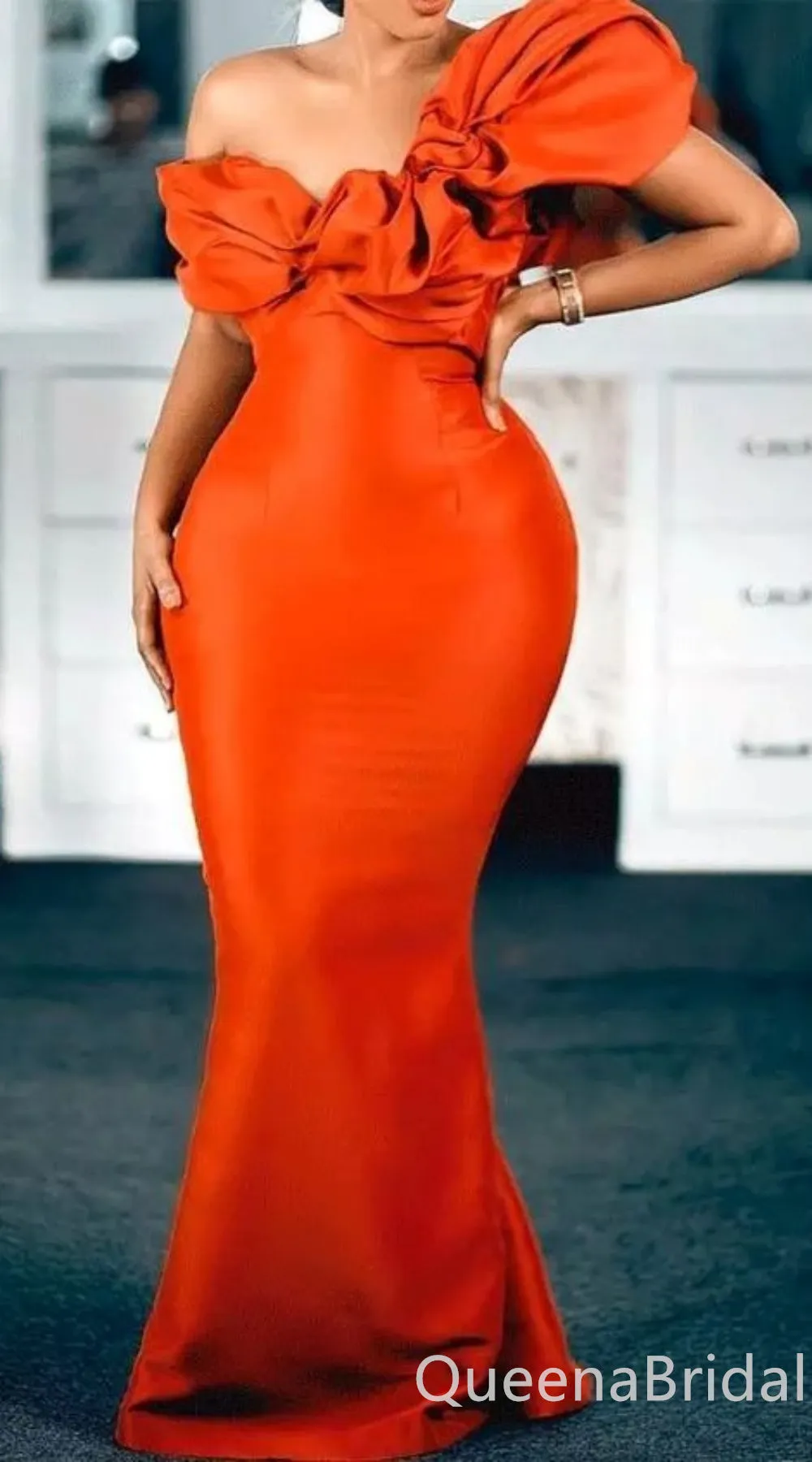 Orange One Shoulder Mermaid Evening Gown Maxi Long Evening Party Prom Dresses ,WGP1197