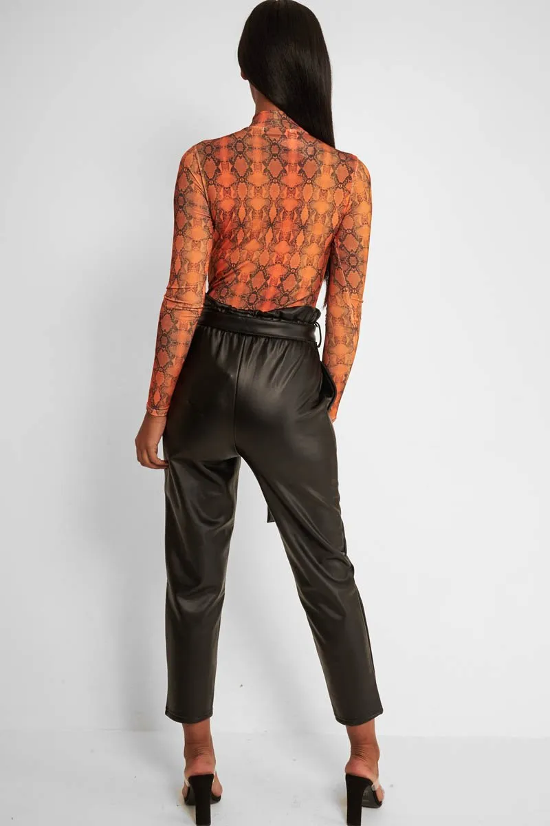 Orange Snake Print Slinky High Neck Bodysuit - Abira