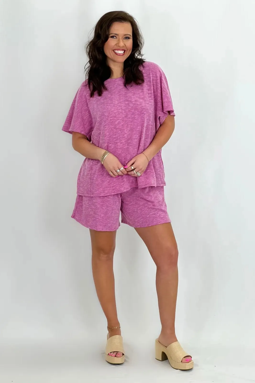 Orchid Elastic Shorts Lounge Set